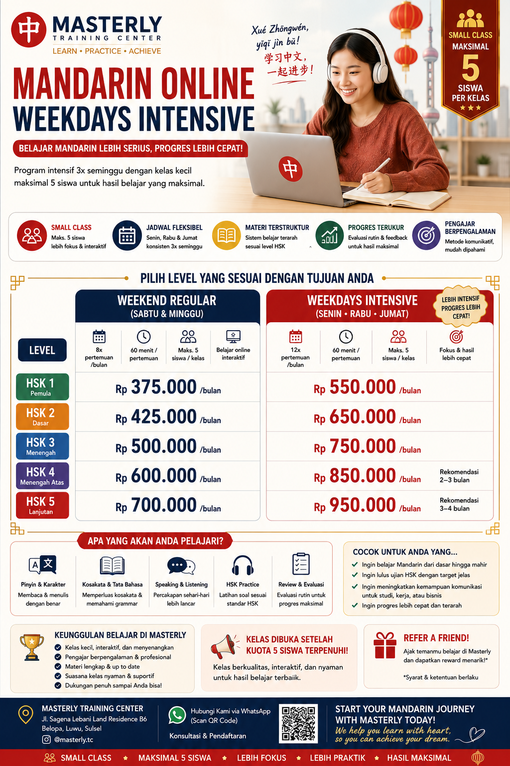 Brosur Mandarin kelas weekdays & weekend Online